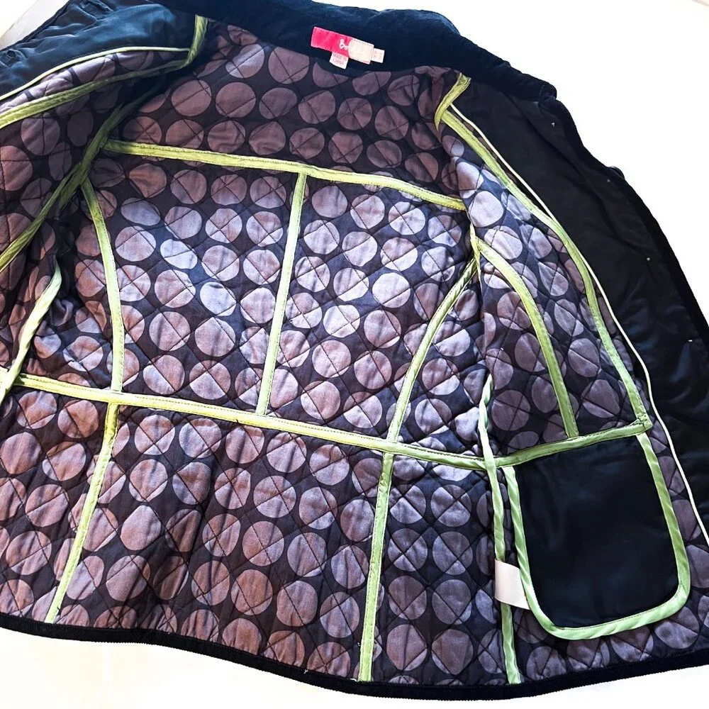Boden Black Diamond Quilted Jacket with Corduroy Trim Size 6